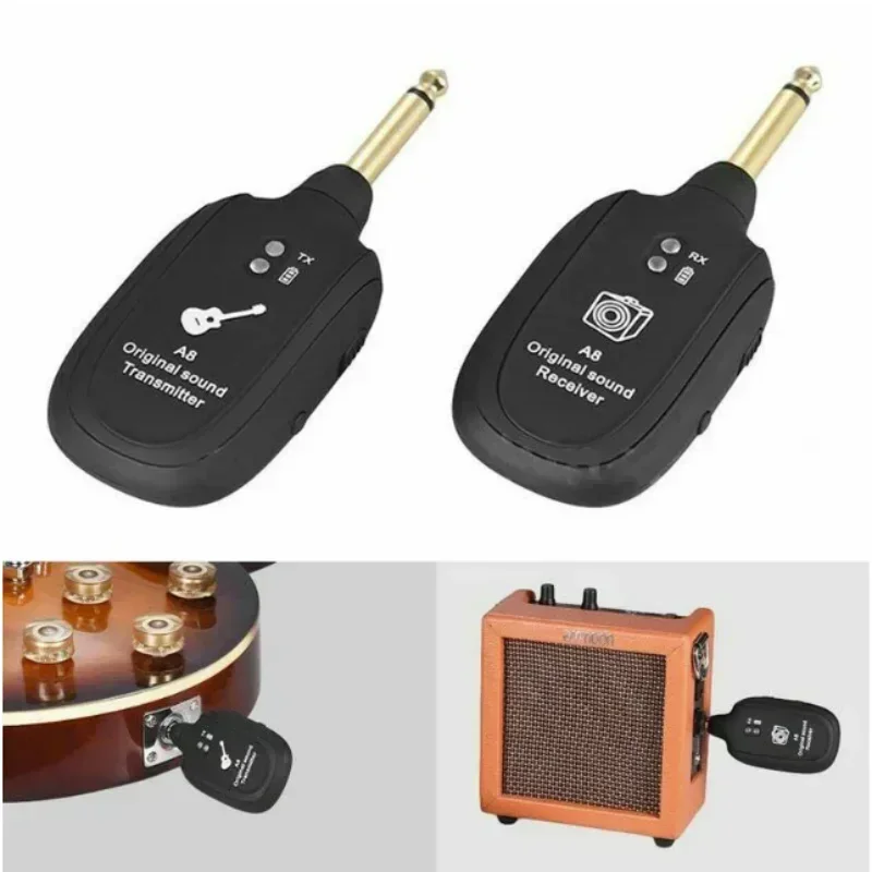 A8 Guitar Wireless System Transmitter Receiver Built-in Rechargeable Built- in Rechargeable wireless guitar transmitter
