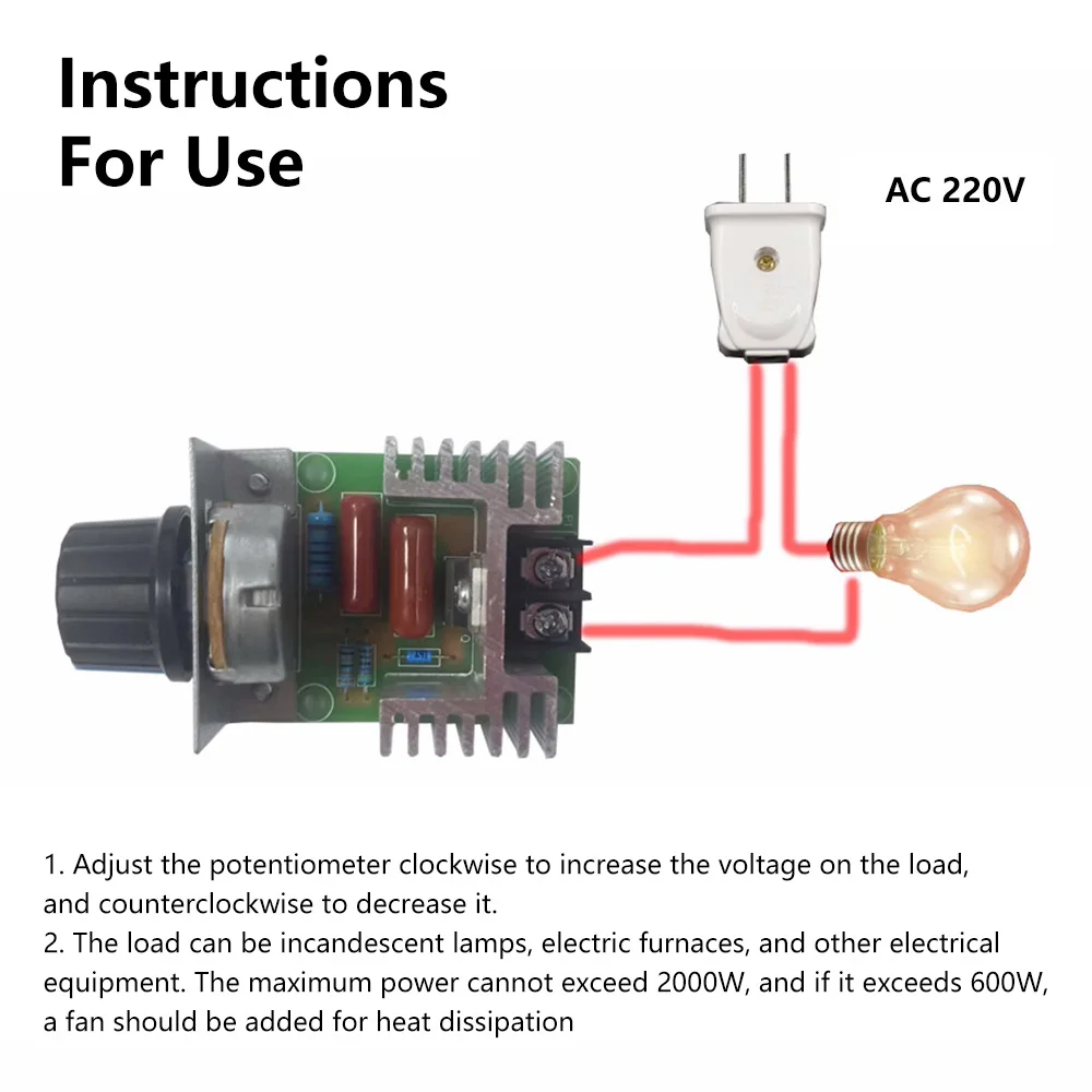 AC 220V 2000W SCR 고출력 전자 전압 조정기 모듈, 조절식 모터 속도 제어기, 속도 제어 노브 포함, 25A
