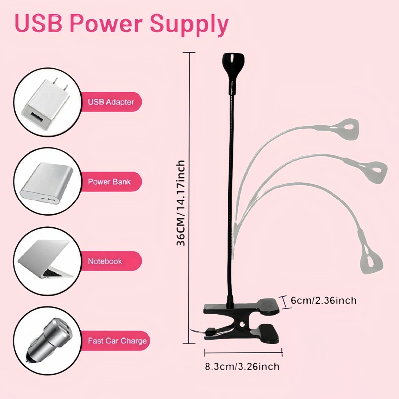 USB UV LED 네일 램프, 클립형 구즈넥 네일 경화 조명 빠른 건조 젤 폴리쉬 라이트 테라피 램프 검은 손 없이 사용 가능한 매니큐어 도구