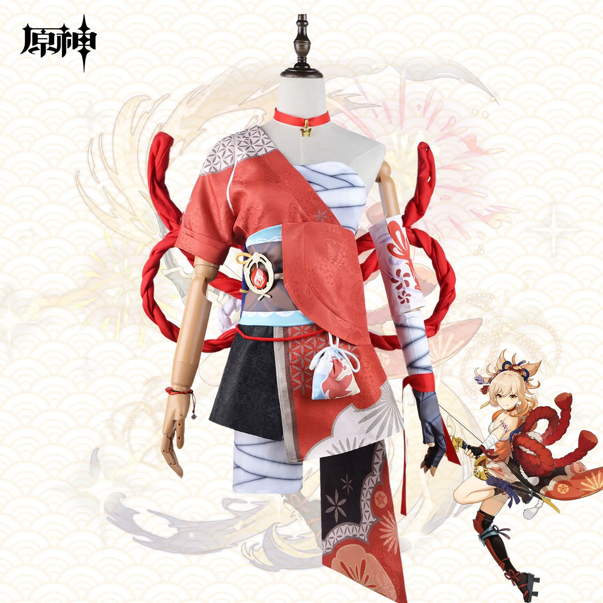 

Game Genshin Impact Cosplay Costume Characters Naganohara Yoimiya Outfit Include Dress Wig Prop for Halloween Carnival Suit