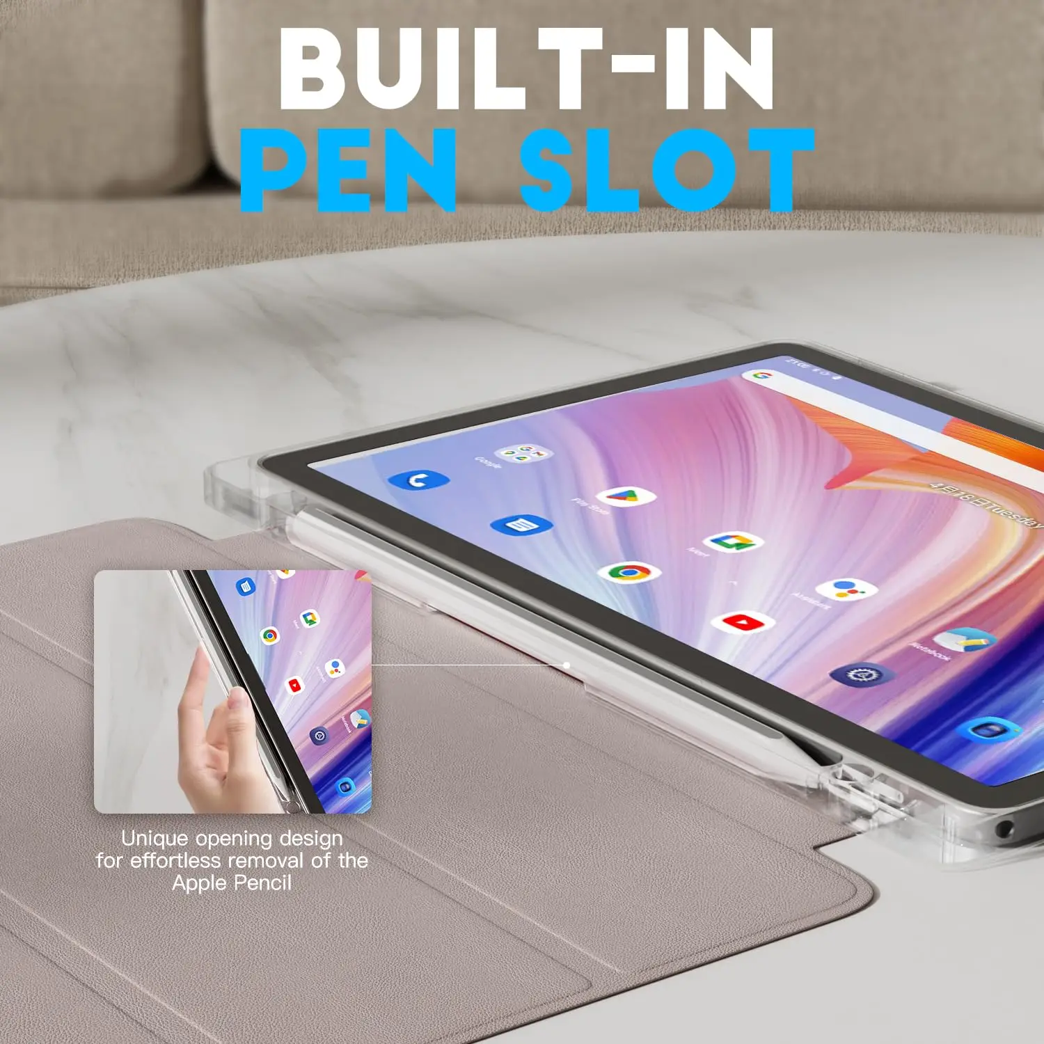 Magnetic Flip Smart Cover with Transparent Pencil Holder