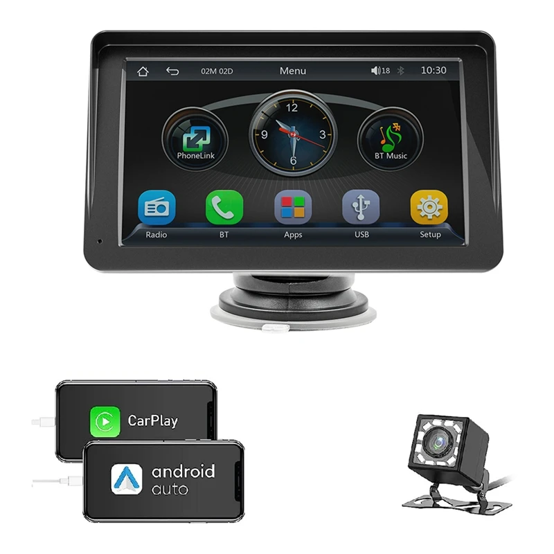 

Wireless Carplay Android Auto Car Radio Dash Mount Multimedia Player Touch Screen USB Bluetooth Universal 7Inch W/Camera