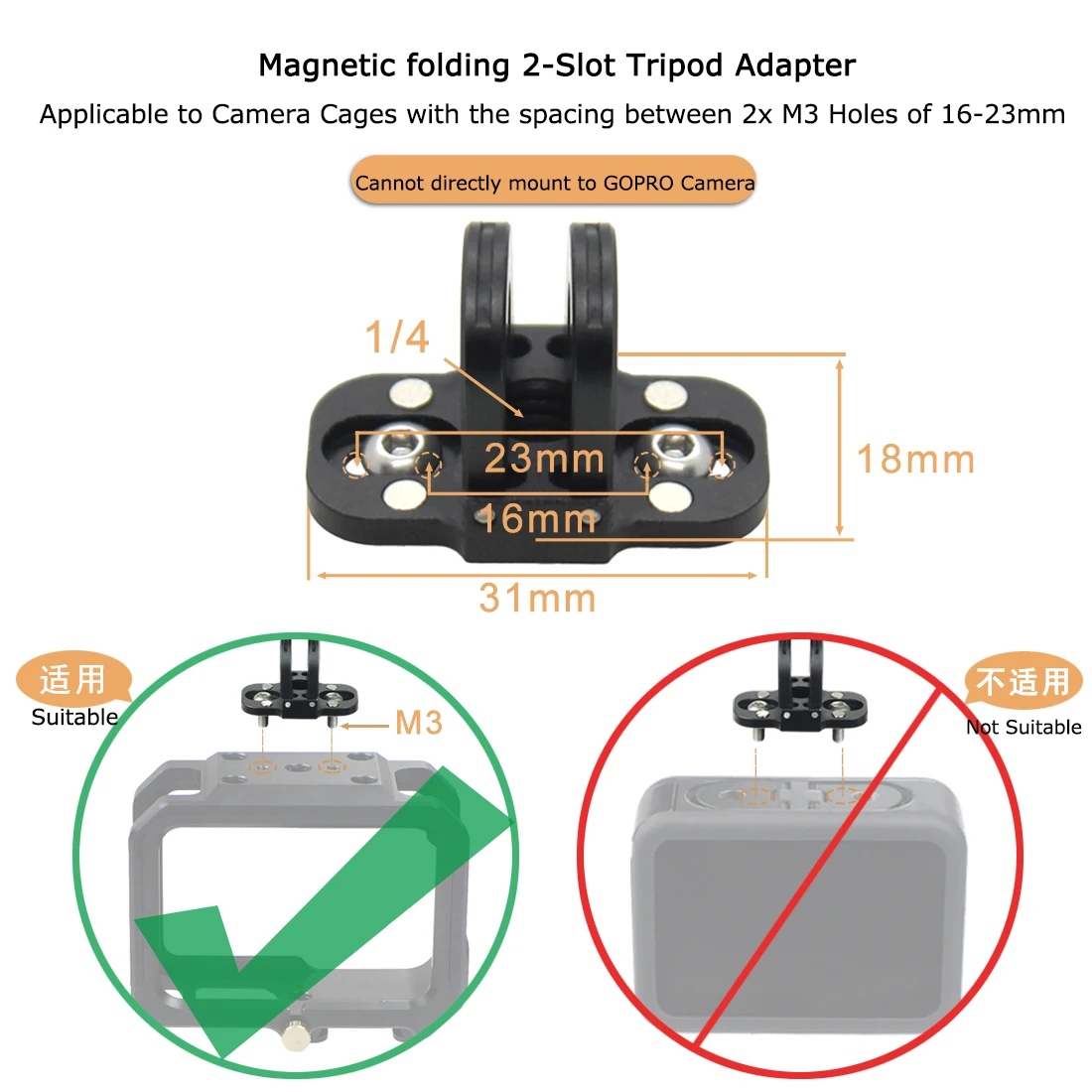 Metal Base Mount Mini Tripod Adapter M3 Mounting Screws for DJI ACTION4 Camera