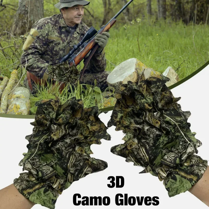 3D Leaf Camouflage Gloves Hunting Airsoft Sniper Real Tree Leaf Effect Gloves Outdoor Tactical Clothes Accessories