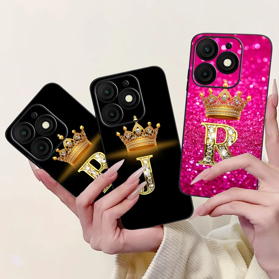 Black Silicone Slim Phone Case with Fashion Crown and Alphabet Design