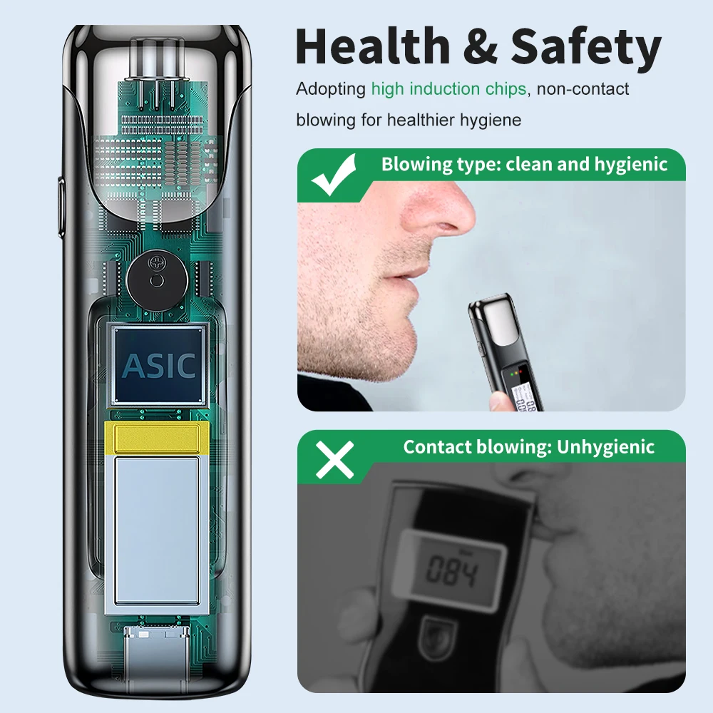 TOPEISHUNG Alcohol Tester Portable Non-Contact With LED Screen Display Breathalyzer TYPE-C Rechargeable Breath Alcohol Test Tool