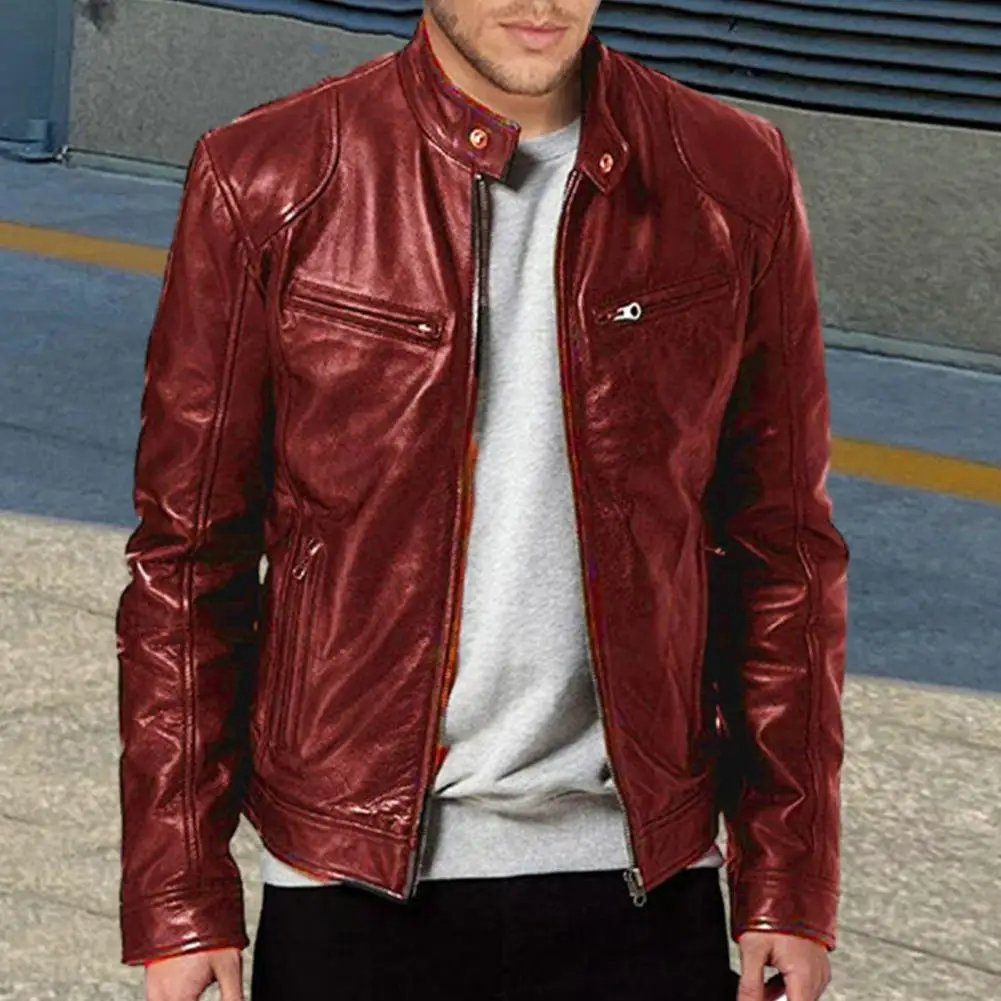 Winter Mens Fashion Leather Jacket Slim Fit Stand Collar PU Jacket Male Anti-wind Motorcycle Lapel Diagonal Zipper Jackets motorcycle jacket,leather jacket,motorcycle clothing