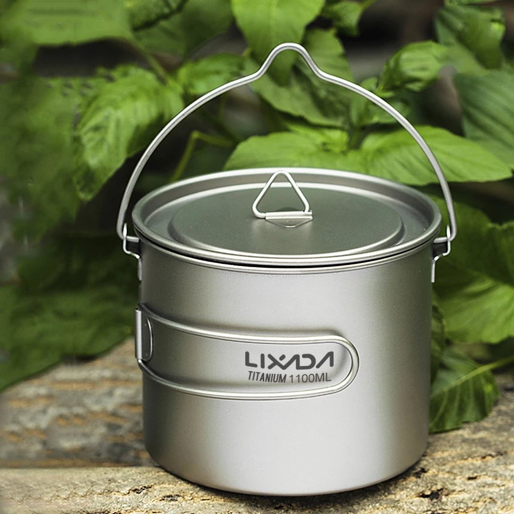 Lixada 750ml/900ml/1100ml Ultralight Titanium Pot Water Mug Cup with Lid and Foldable Handle Outdoor Camping Cooking Picnic 6