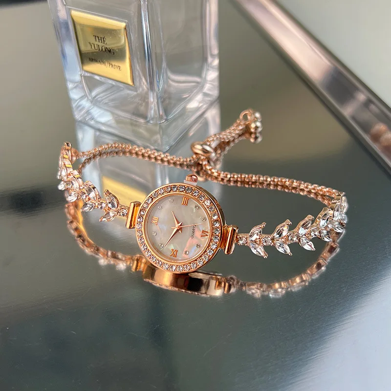 

Fashion Brand Women's Watch Luxury Rhinestone Silver Small Bracelet Adjustable Quartz Watch for Wife's Birthday Gift