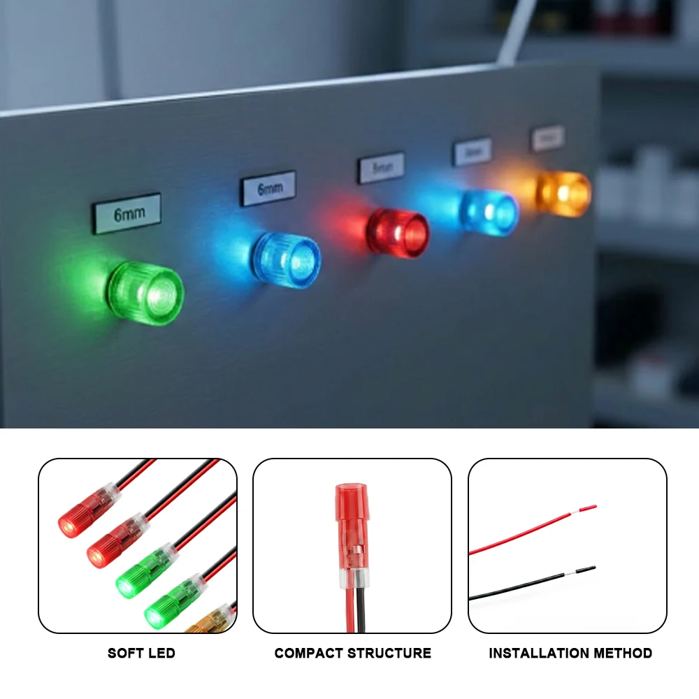 FILN 20PCS 6mm LED 표시등 12V-24V IP67 방수 경고 램프 자동차 해양 산업용 소형 장비 제어 박스