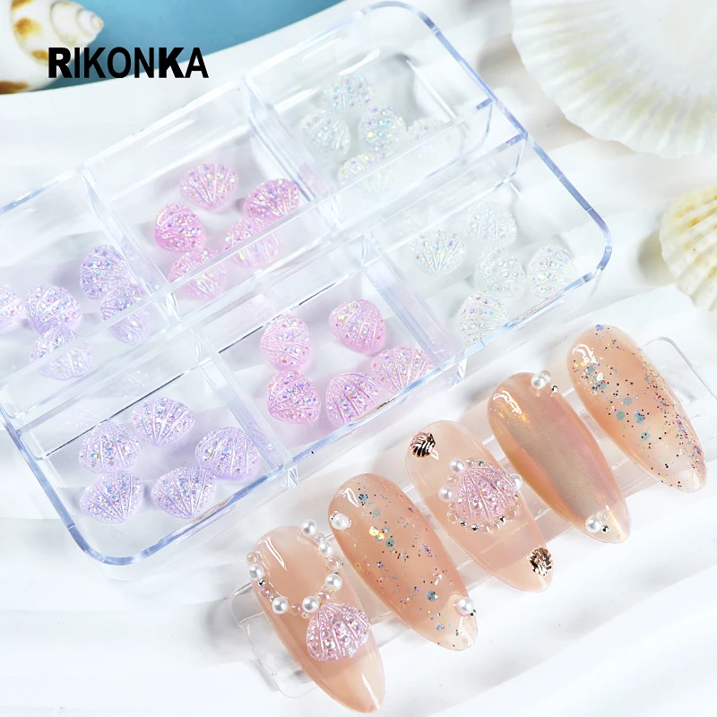 

Ocean Style Abalone Shell Nail Art Decorations Set Colorful Aurora Resin Parts Nail Supplies For Professionals Summer Manicure