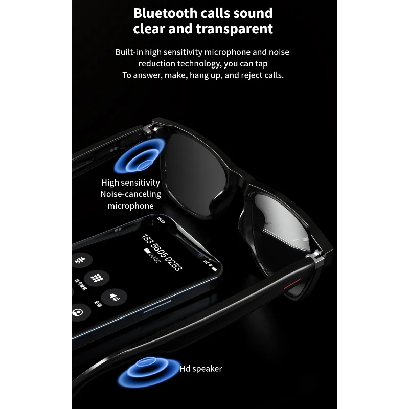 Bluetooth Audio Smart Glasses Interchangeable Frames Open Ear Surround Sound w Speakers Mics Calls Voice Control For Android IOS