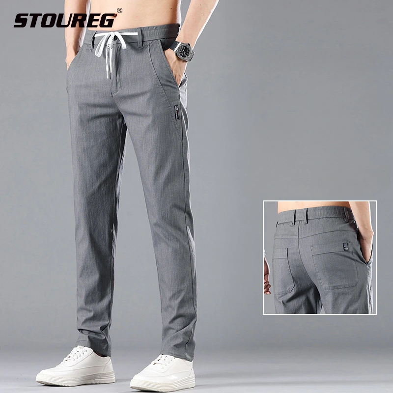 

Men's Stretch Jeans Fashion Casual Cotton Denim Pants Male Trousers Pants Summer Straight Thin Ice Silk Trend Running Pants
