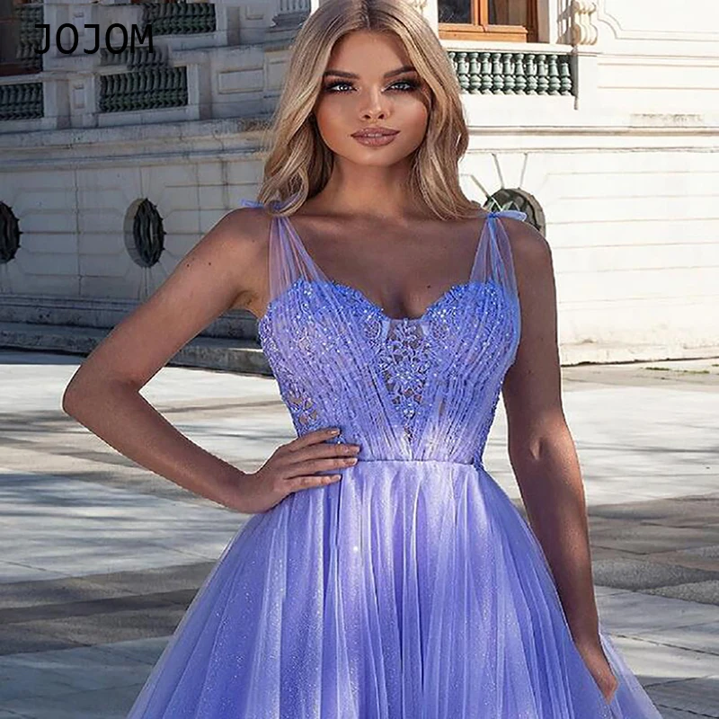 Robe de Soirée Femme Courte Robe Tulle à Paillettes en Col V Brillant