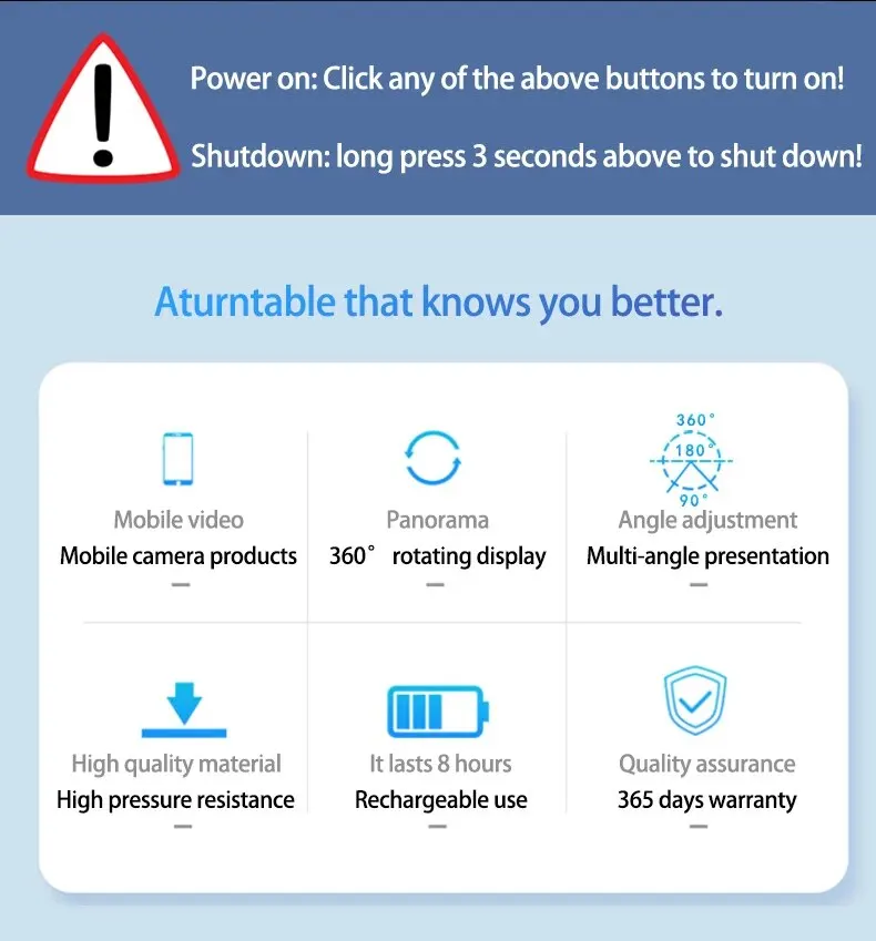 Description Picture 5 of itemThree Speed Adjustable Angle Intelligent Charging and Rotating Shooting Display Table Turntable for Electric Display