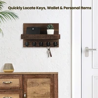 Wood Key Holder with Shelf Wall Decor Floating Shelf with Hooks Holds Key Rings Dog Leash Wallet Purse for Entryway Living Room 2