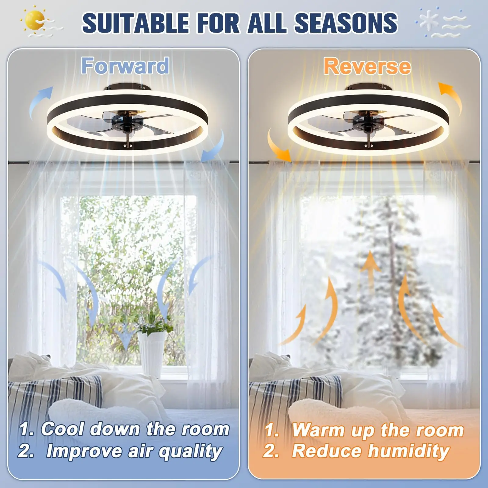 Nordic Led Ceiling Fan with Light DC Motor 6-speed Timing 50CM Low Floor Loft Remote Control Decorative ceiling fan led ceiling fan lights led fan light