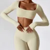 Gym Sport Wear Women Crop Tops Yoga T-shirts Solid Sports Top Long Sleeve Running Shirts Sexy Exposed Navel Quick Dry Fitness
