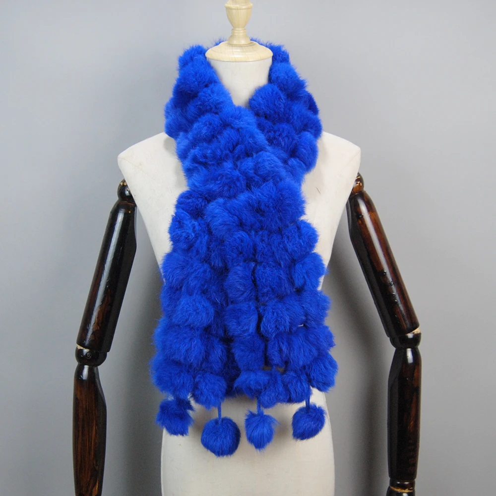 2024 New Fashion Natural Rabbit Fur Scarf Lady Winter Warm Real Rabbit Fur Muffler Women Knitted 100% Genuine Rabbit Fur Scarves