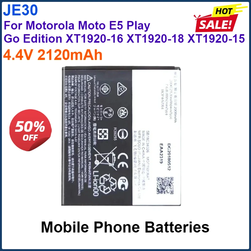4.4V 2120mAh Mobile Phone Batteries JE30 For Motorola Moto E5 Play E5Play Go Edition XT1920-16 XT1920-18 XT1920-15  Battery