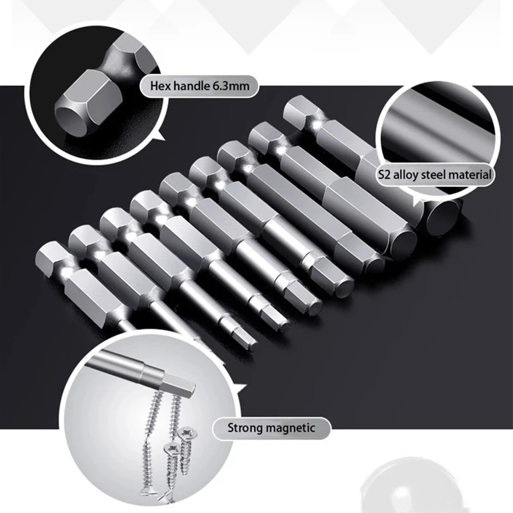 

10 Piece Magnetic Hexagon Screwdriver Bit Set Measuring 1/4 Inch Metric 50mm H15 12 with Excellent Workmanship