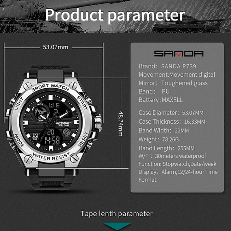 Men's Waterproof Military Sport Watch - LED Digital Quartz Fashion Timepiece