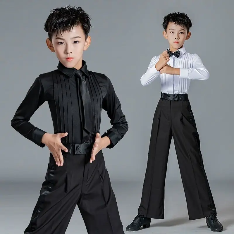Dance Shirts New one-piece boy Latin dancing top Button Collar tango competition suit children's professional dance wear boy salsa shirt