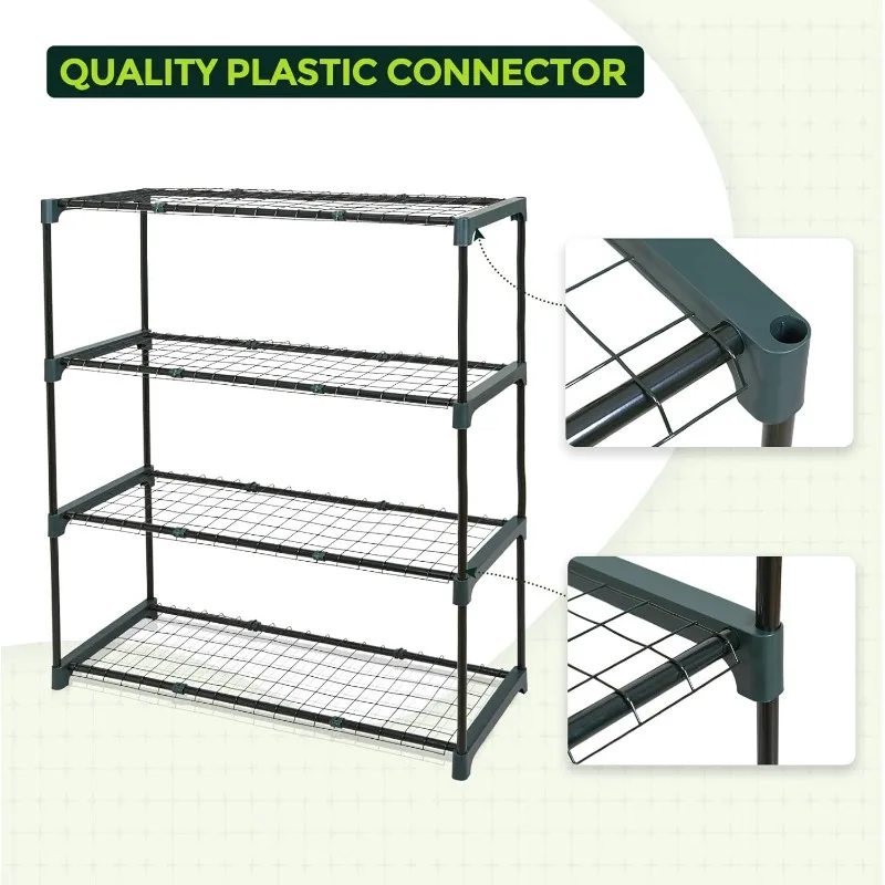 Greenhouse Shelving Staging Double 4 Tier, Outdoor / Indoor Plant Shelves, 4