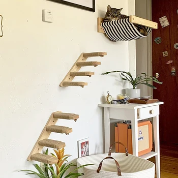Cat Climbing Shelf Wall Mounted Four Step Stairway With Sisal Scratching Post For Cats Tree Tower Platform Jumping Pet Furniture 3
