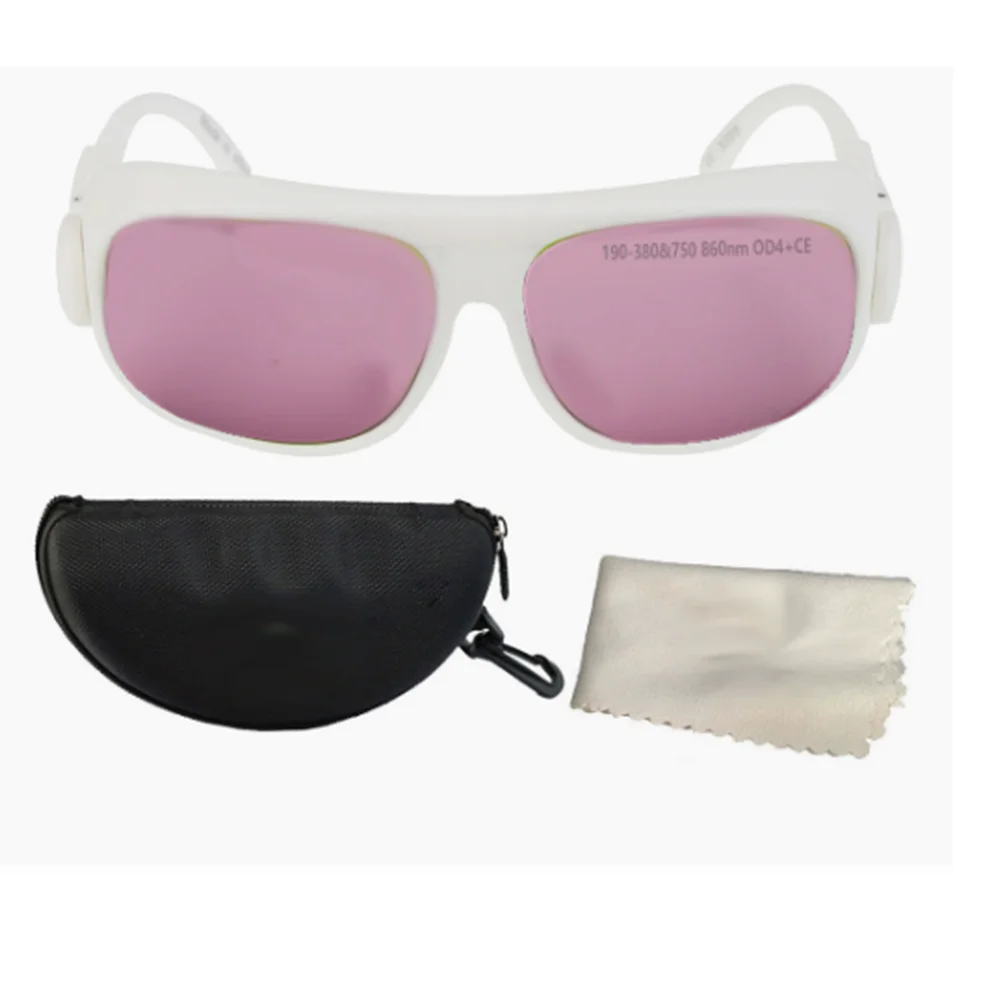 Lunettes de protection laser 755-808nm vues de face, montrant les branches et le pont ajustable.