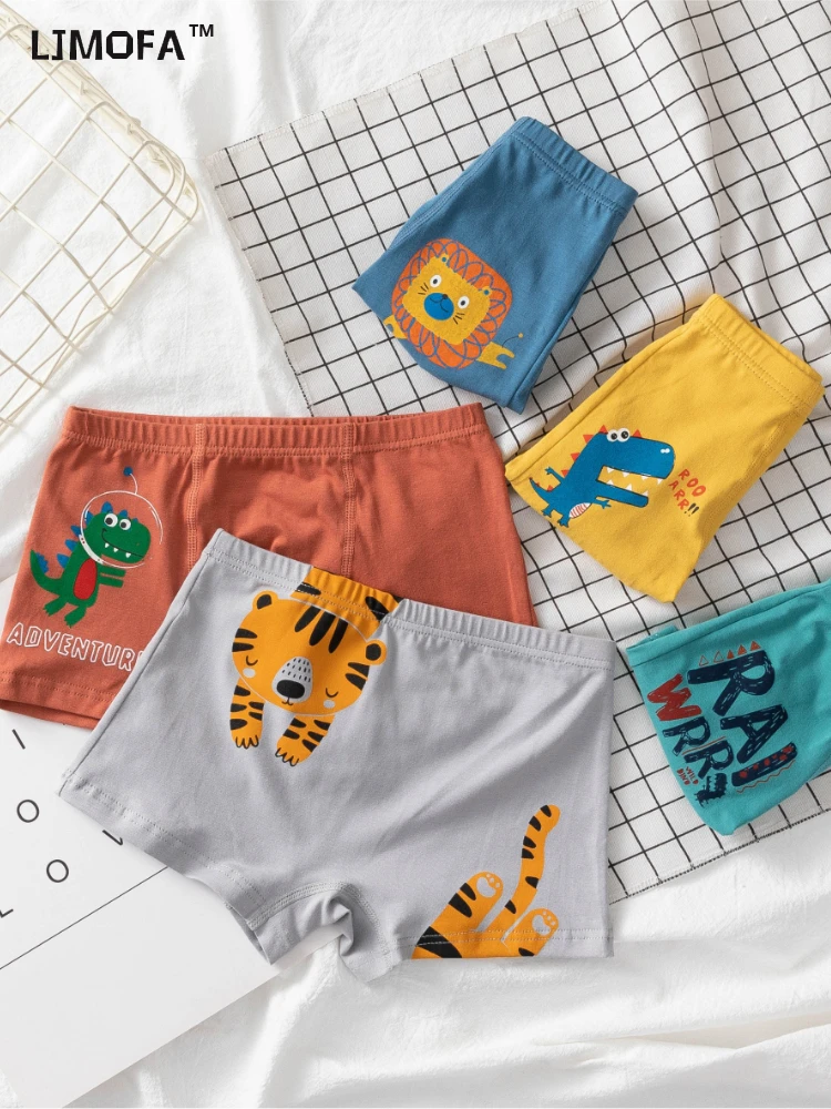 LJMOFA Calzoncillos de algodón para niños, ropa interior bonita de animales, Tigre, dinosaurio, 3 a 12 años, 5 piezas|Ropa interior| - AliExpress