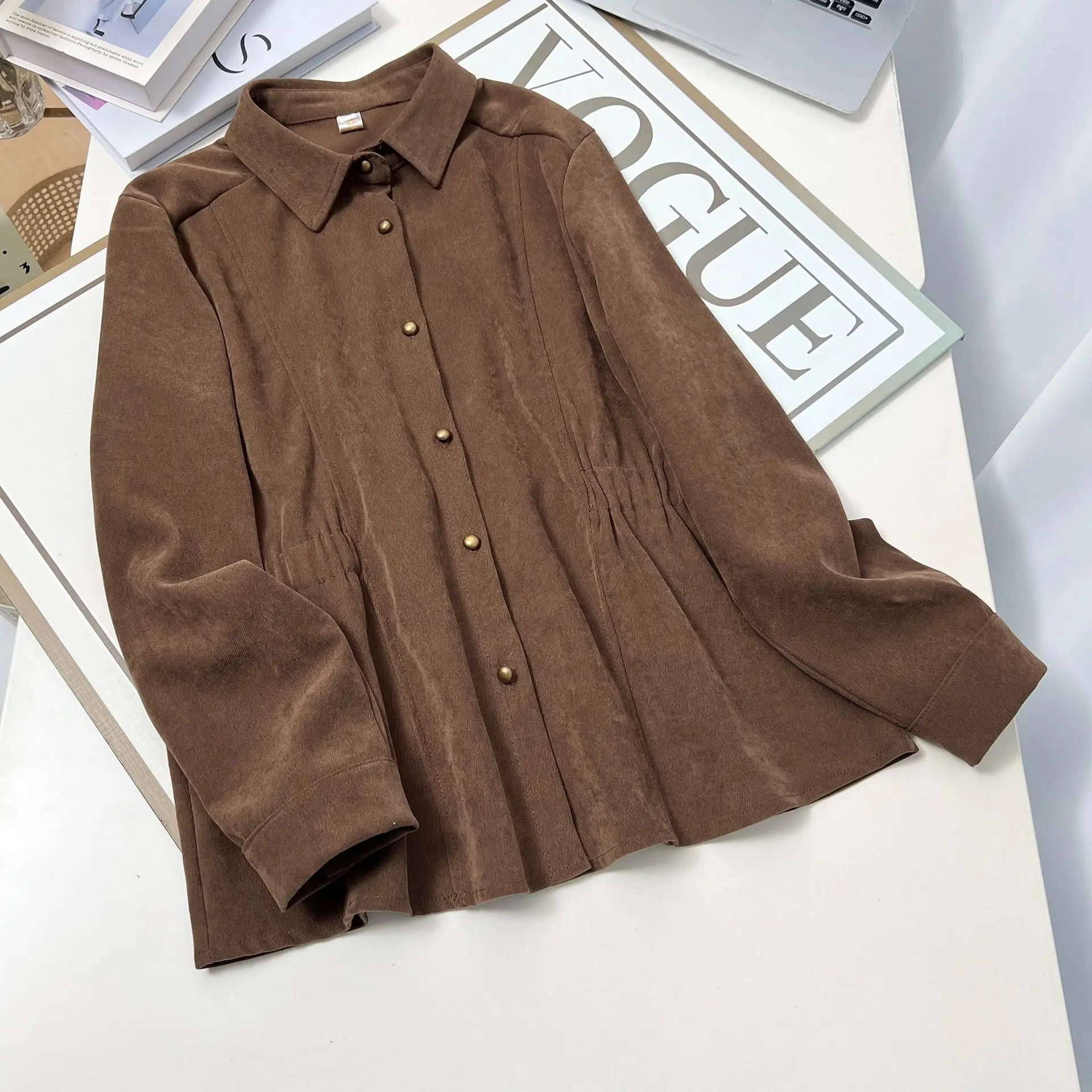 XXXXL Fashion Plus Size Women's Blouses New Clothing For 2025 Autumn Winter Thick Brushed Long Sleeved Shirt Casual Top 675