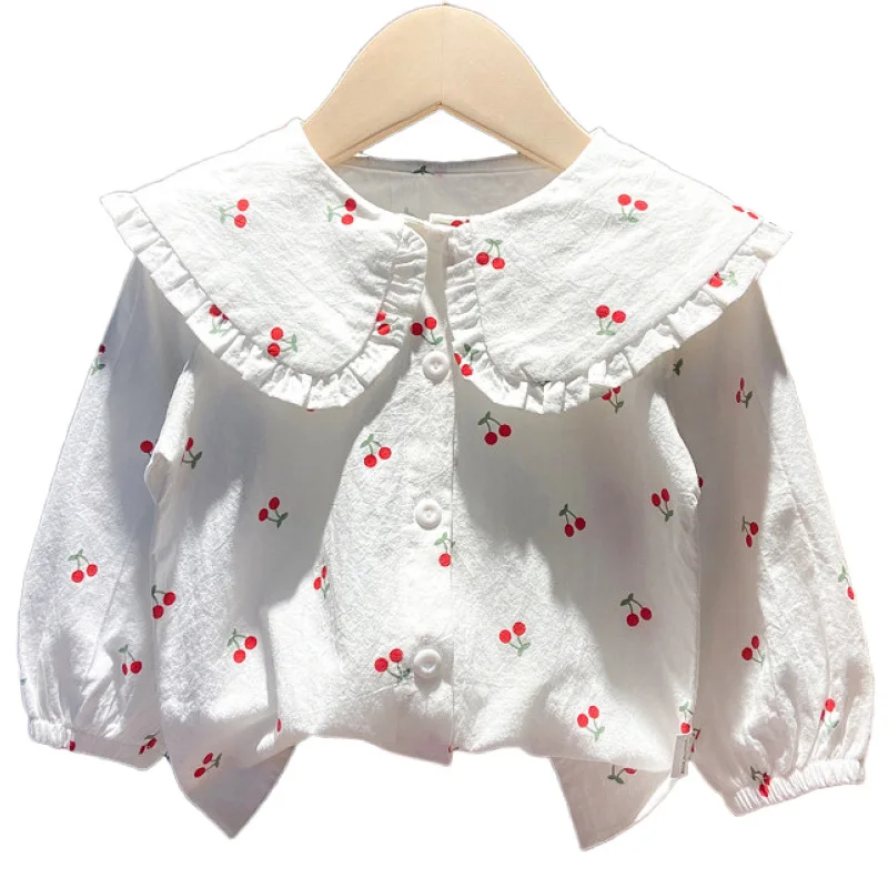 Spring Autumn New Baby's Girl Clothes Cherry Cardigan Shirt Coat for toddler Girl Baby Cloth Outfit wear Versatile Shirt blouse 1