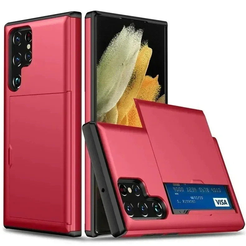 Enhanced Phone Case: Shockproof Armor Shell with Sliding Wallet Card Holder & Bumper Cover