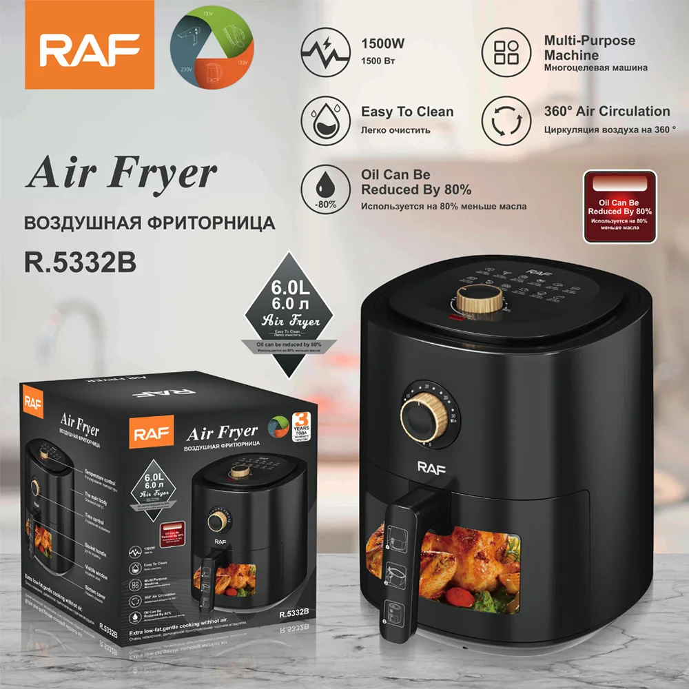 Large Capacity Air Fryer 6L - Fume-Free, Multifunctional Household Visual Electric Fryer for French Fries