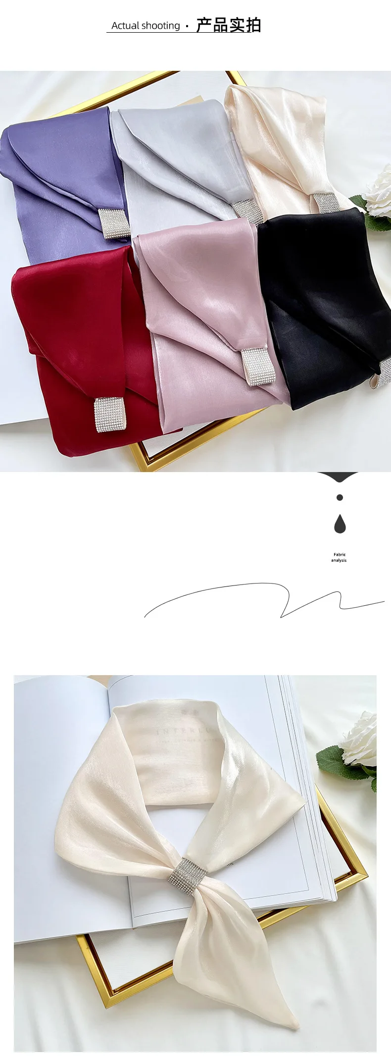Neue Mode 75CM Kleine Silk Schal frauen Kleine Ohr Schal Krawatte Stirnband Dekorative Hals Schals Party Geschenk – Detail 1