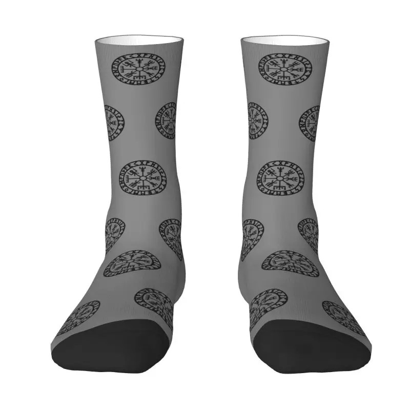 

Vegvisir Futhark Runes Men's Crew Socks Unisex Novelty 3D Printing Valhalla Viking Compass Dress Socks