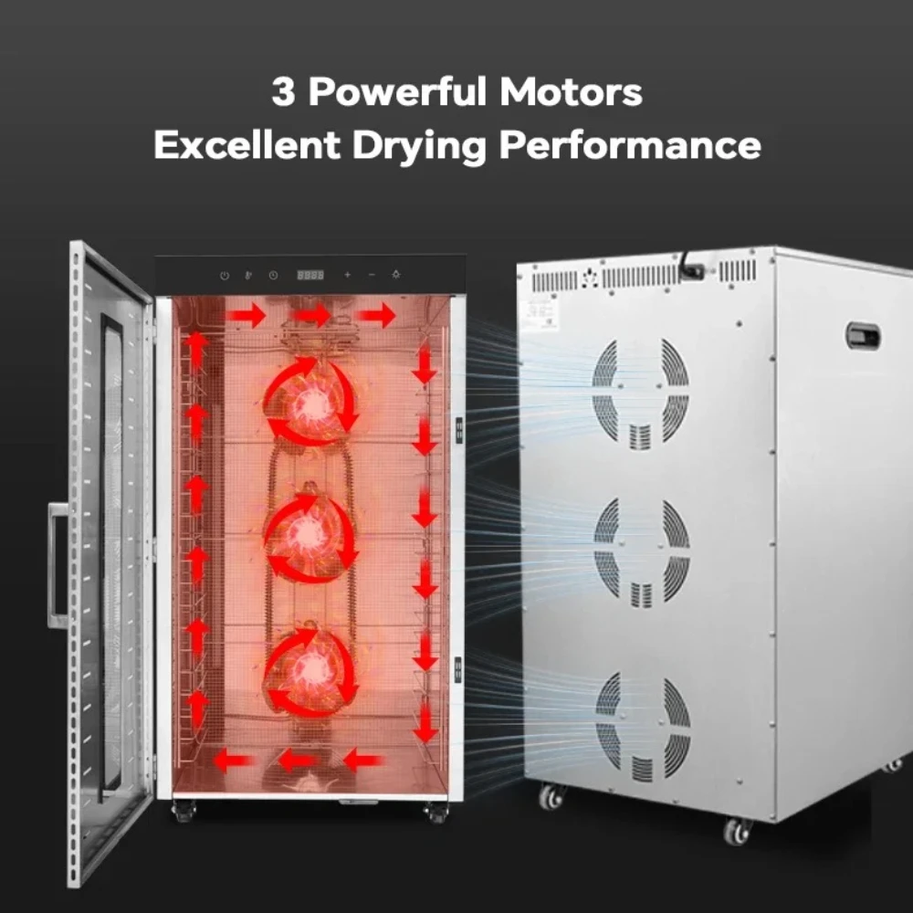 2000W Commercial Food Dehydrator 20 Trays Stainless Steel Jerky Maker 110V 220V Meat Fruit Dryer Machine 30-90℃ Pet Treat 2