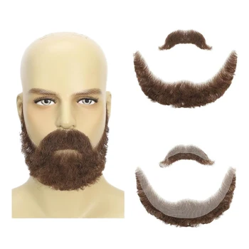Barba Finta Completa con baffi per Uomo, Barba Folta in Capelli Umani con Retro in Pizzo Morbido, Baffi e Barba Realistici e Spessi per Costumi