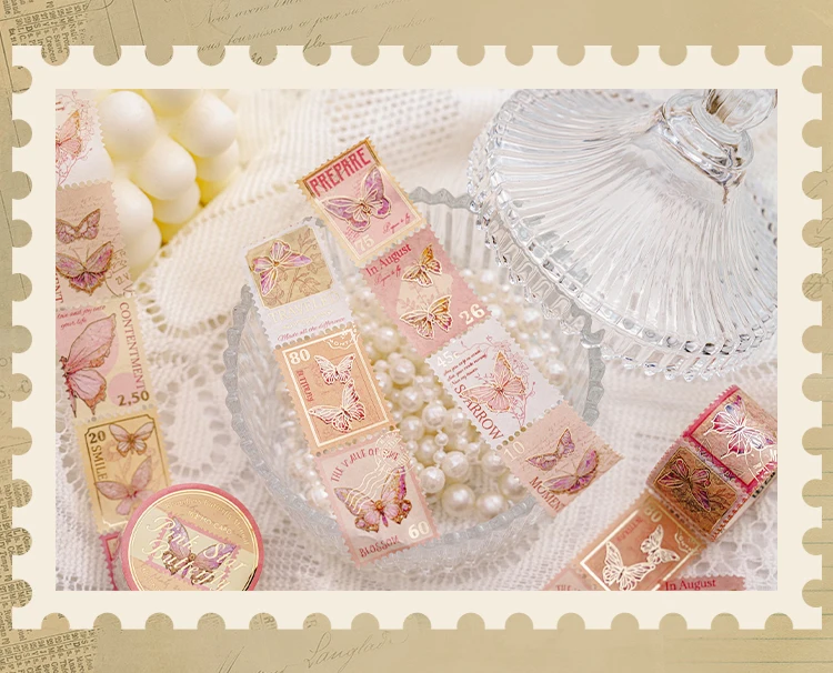 25mm*3m Vintage Briefmarke Stil Washi Tape Dekoratives Tagebuch Album Scrapbooking Material handgemachtes Junk Journal Supplies – Detail 20