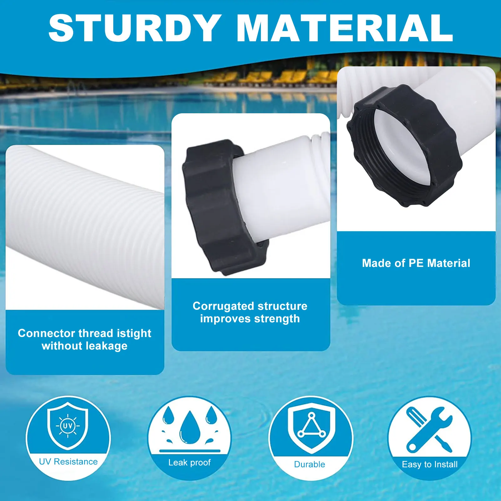 Pool Pump Replacement Hose Pool Hose Coupling Swimming Pool Accessory 1.5in Diameter For Above Ground Pools