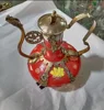 Elaborate Chinese ancient Tibetan copper dragon monkey inlaid with ceramic teapot 1