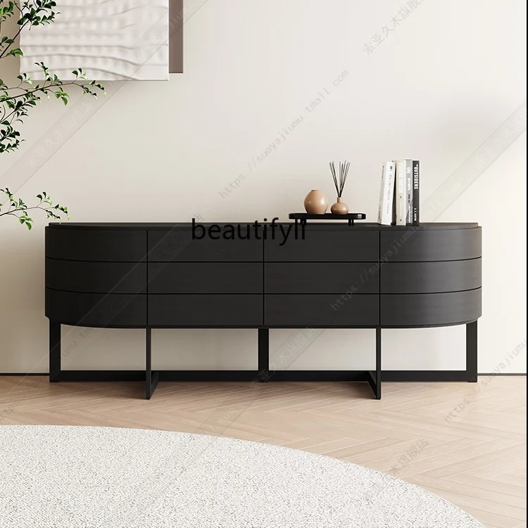 Nordic Sideboard Cabinet Black Oak Color Storage Tea Cabinet Cabinet Arc Walnut Entrance Cabinet