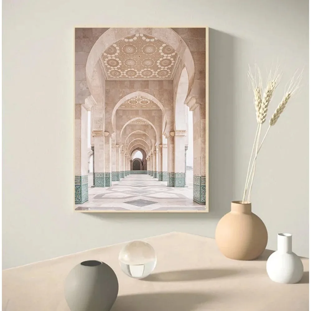 Islamitische architectuur Marokko Deur Vintage Poster Woestijn Canvas Print Moderne Religie Moslim Muur Kunst Canvas Schilderij Muur Foto Decor
