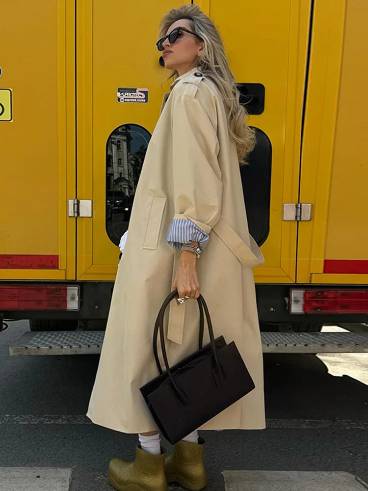 Vintage Splicing Striped Khaki Trench Women Retro Lapel Single-Breasted Long Windbreaker Lady Autumn Elegant Chic Street Outwear girls trench coats