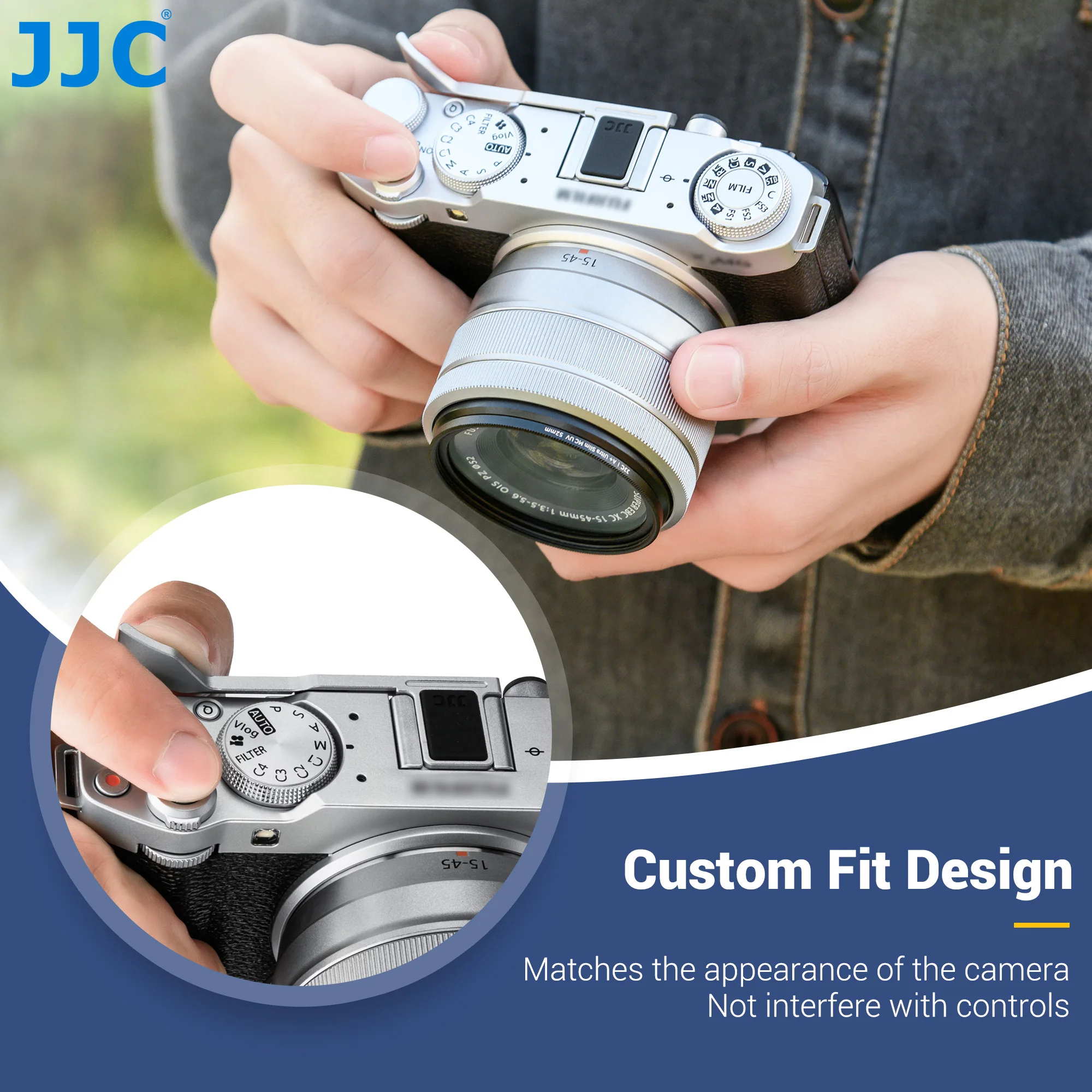 JJC 메탈 썸 업 핫 슈 커버, FUJIFILM X-M5 Fuji X-M5 핫 슈 썸 지지대, 편안한 안전 홀드 블랙 실버