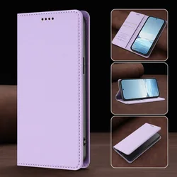 Leather Flip Case - Anti - Theft Magnetic Wallet Phone Shell for OPPO A6T 4G (Light purple)