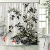Japanese Style Shower Curtains Green Bamboo Koi Carp Tropical Cactus Mountain Water Landscape Fabric Bathroom Decor with Hooks 3