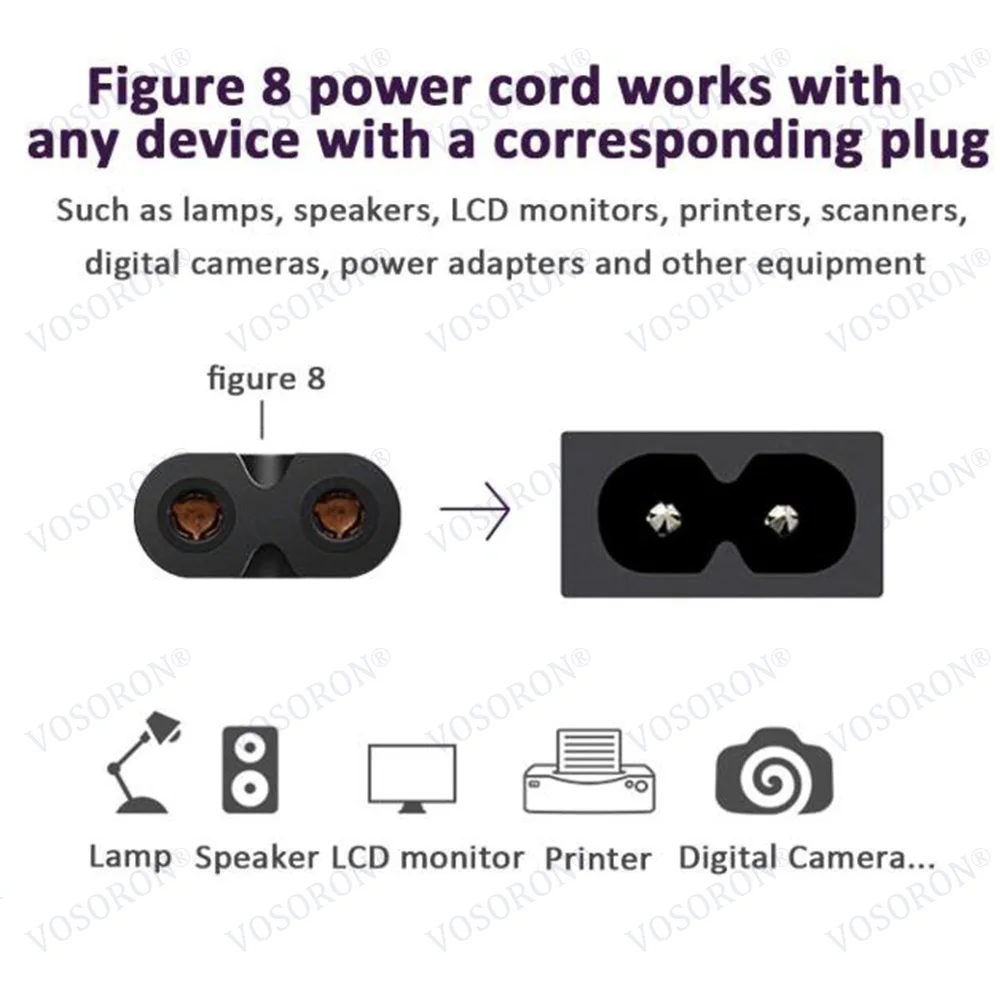 Universal Power Adapter Cable - IEC 320 C14 Male to Figure 8 C7 Female, 0.3m-3m, 2.5A Capacity