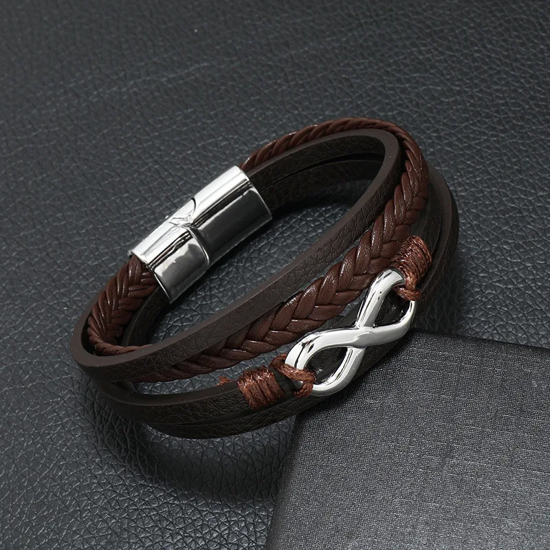 Nuovi accessori Punk in pelle intrecciata multistrato da uomo